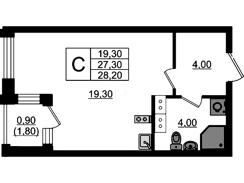 Квартира студия 28.2 м², 12/13 эт., ЖК «Тайм Сквер»